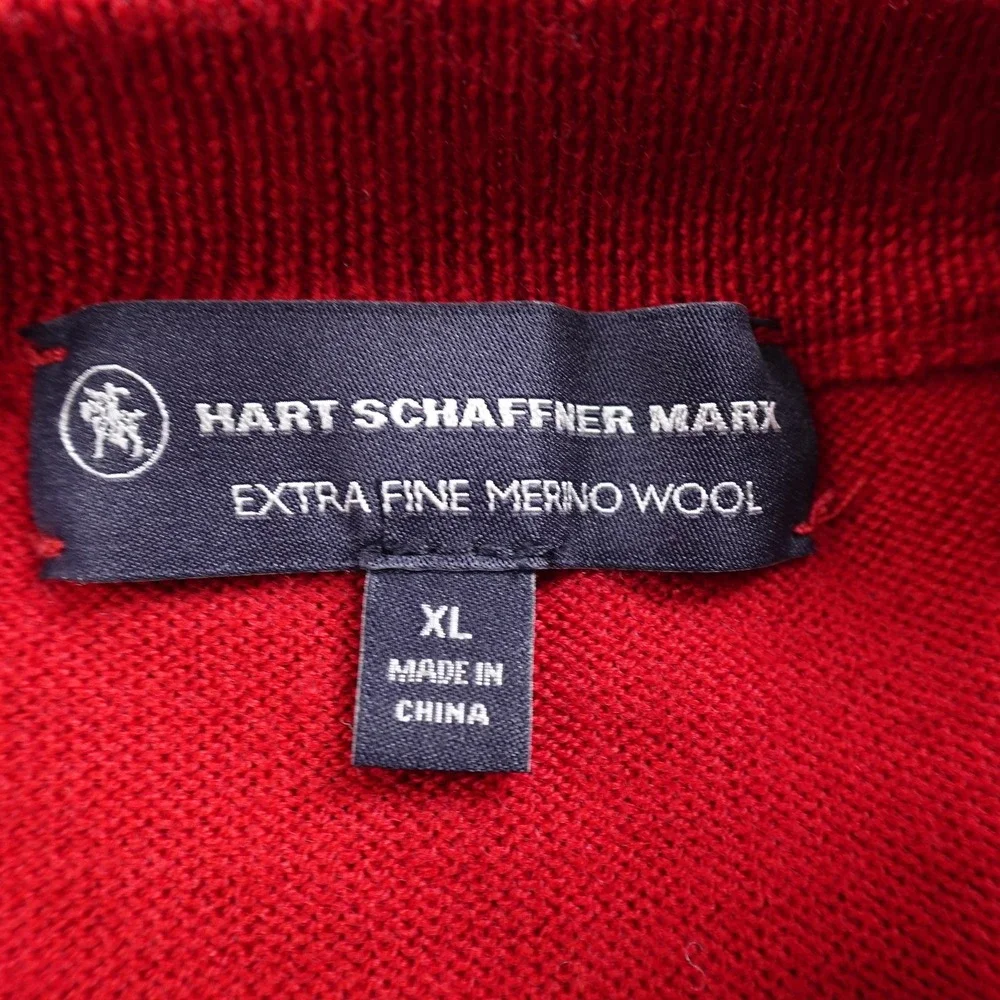 Hart Schaffner Marx Sweater‎ Vest Mens XL Red Merino Wool Pullover V Neck Cozy